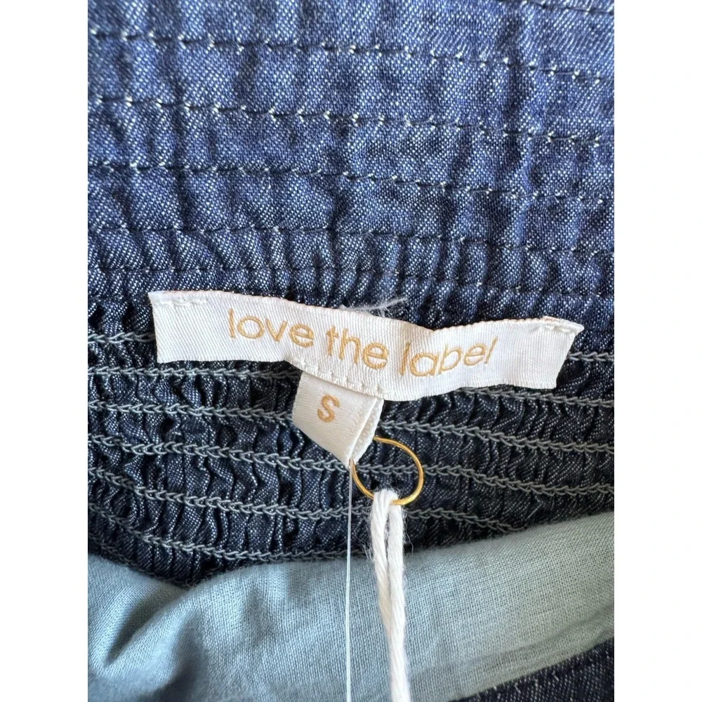 Anthropologie x‎ Love the Label Smocked Puff-Sleeve Blouse Top S Denim Blue Boho - Picture 12 of 12